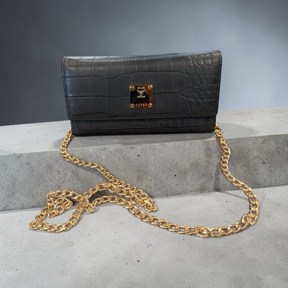 MCM Gray Crocodile Embossed Wallet